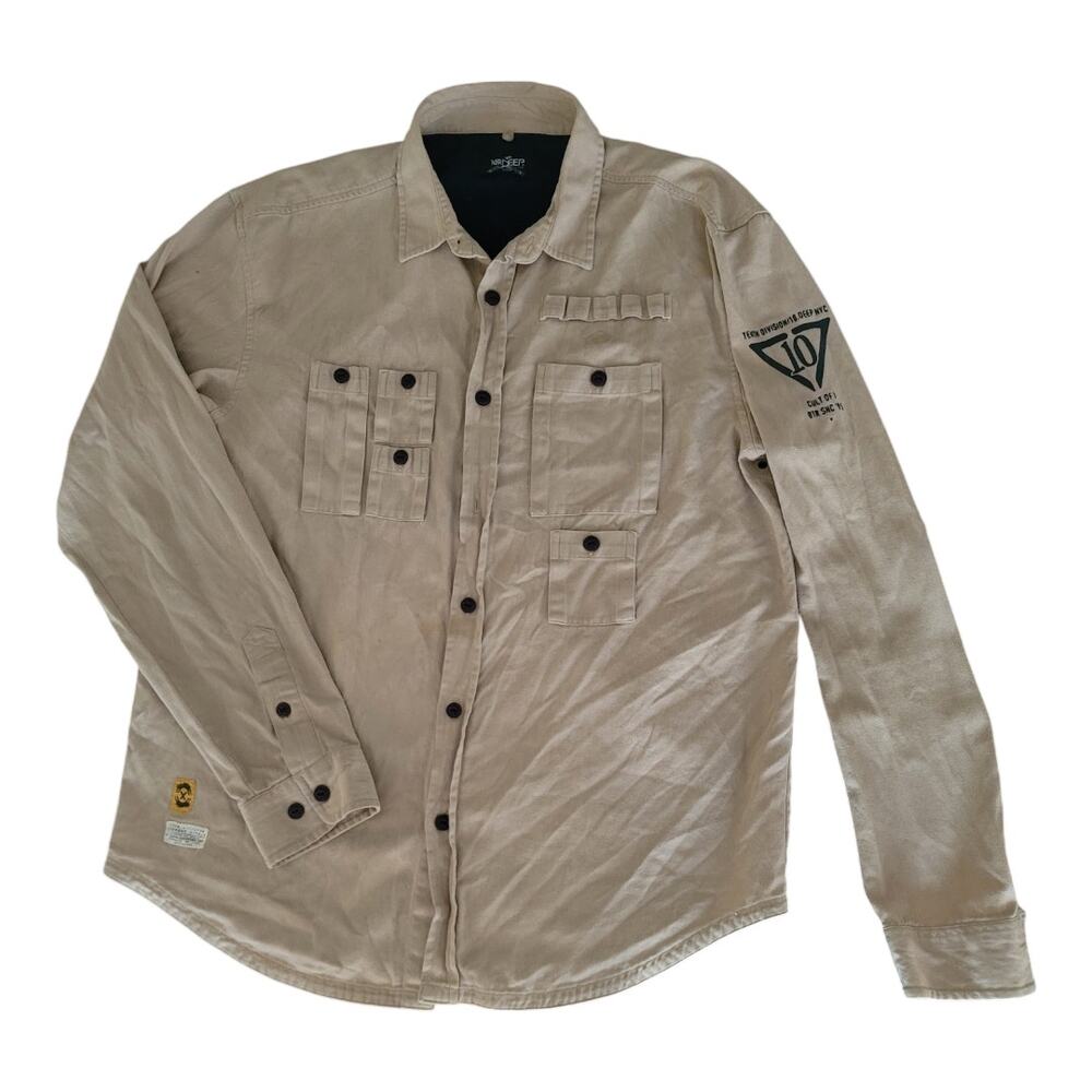 10 Deep Beige Button Down Tactical Shirt Long Sleeve Multi‎ Pocket Men's XL